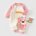 Detail of baby romper featuring soft ribbed fabric and snap buttons for easy dressing - 59 / Pink Bear
