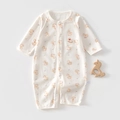 Infant long sleeve cotton romper in cream with orange rocking horse print and red bow detail - 73 Size / Rocking Horse
