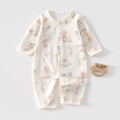 Infant long sleeve cotton romper with bunny and mushroom print in warm beige color - 73 Size / Mushroom And Rabbit Style