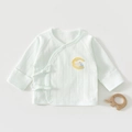 Détail de haut kimono bébé en coton vert menthe avec broderie lune et lapin - 52cm / Gardien Étoile Lune Vert
