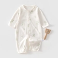 Infant long sleeve cotton romper in cream white with green dinosaur print and snaps - 73 Size / Green Dinosaur Style