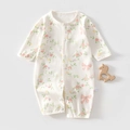Infant long sleeve cotton romper with pink floral rose prints and bow patterns - 73 Size / Bowknot Style