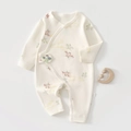 Detail of newborn organic cotton romper with butterfly prints and side snap closure - 52cm / Cream Colorful Butterfly
