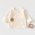 Close-up of soft ribbed cotton newborn kimono top with cute carrot tie detail - 52cm / Milky White (Carrot)
