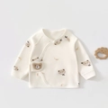 Detail of soft cotton newborn kimono top with cute bear and moon prints and side snaps - 52 / Bear Head