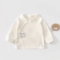 Detail of soft cotton newborn kimono top featuring cute bear print and side tie closure - 52 / Blue Bear