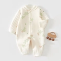 Close-up of baby romper showing soft ribbed cotton texture and cute rabbit print - Size 59 / Green Leaf Rabbit