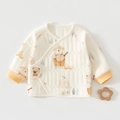 Quilted cotton baby wrap top with long sleeves and cute cartoon bear farm print - 52cm / Yellow Music Bear