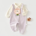 Close-up of baby girl outfit featuring a 3D rabbit patch and snap buttons at the crotch - 66 / Off-White Purple Rabbit