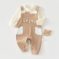 Detail of baby autumn set featuring cartoon bear pocket and soft combed cotton texture - 66 / Off-White Brown Bear