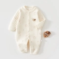 Close-up of baby romper with ribbed cuffs, lace heart embroidery and floral print - Size 59 / Heart Printed