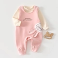 Detailed view of pink baby romper with Little Rabbit embroidery and 3D bunny ears - Size 66 / Pink Fashion Rabbit
