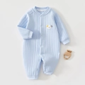 Dettaglio tutina neonato in cotone con trama a costine e grazioso ricamo a cucciolo - Blu / 80