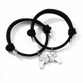 Magnetic game controller couple bracelet set with black woven rope and silver metal charms - Woven Rope Style / Black And Black Pair