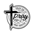 Minimalist black and white enamel cross brooch featuring religious pray on it typography - Round Pray Style (QHXZ5078)