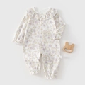 Detail of floral baby romper with ruffled collar and soft cotton long sleeves - 59 / Purple Floral