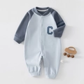 Détails du barboteuse bébé avec poignets côtelés et boutons-pression pour change - Bleu