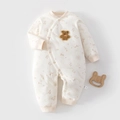 Tutina per neonati in cotone trapuntato con stampa di orsi e applicazione in peluche - Orso natalizio / Taglia 59