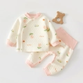 Quilted cotton baby thermal pajamas with peach print and high-waist belly protection - 59 / Pink Tulip