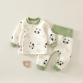 Gestepptes Baumwoll-Thermo-Set für Babys mit hoher Taille und Panda-Aufdruck - 73 / Grüner Panda