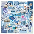 50 stuks blauwe leesstickers met katten en koffie voor laptops en dagboeken - Blauwe Serie Lezen