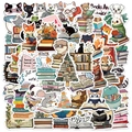 50 PCS cartoon animal reading stickers for laptop decor, waterproof vinyl decals set - Animal Reading Series / Colorful