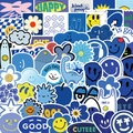 Set di 59 adesivi graffiti blu con sorriso per decorare valigia skateboard e laptop - Pacchetto Faccine Sorridenti Serie Blu