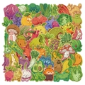 Dettaglio di vivaci adesivi di frutta e verdura con simpatici tratti di animali - Adesivi Creativi Cartoni Animati Frutta Verdura Animale / 50 fogli/confezione