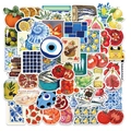 50pcs Mediterranean tomato stickers set with vintage lemon and sardine patterns - Waterproof Adhesive