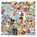 Variety pack of 50 Autism Awareness stickers with colorful puzzle and animal designs - Cartoon Autism Awareness Patterns