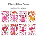 Detail view of 8-piece pink western cowboy DIY make-a-face sticker sheets with 16x11cm size - Pink Western Cowboy Style