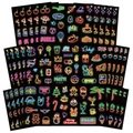 Vibrant neon cartoon stickers featuring food and icons for DIY laptop decoration - Neon Glowing Style