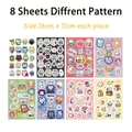 Set of 8 waterproof cartoon animal stickers for kids cat and bear 16x11cm decorative decals - 8 Sheets Set
