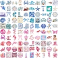 Flache Ansicht der rosa und blauen Coastal Cowgirl Sticker mit Muscheln und Stiefeln - Ozean-Küsten-Thema / 100 Blätter
