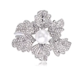 Elegante spilla a fiore in argento con cristalli scintillanti e perla bianca - Stile Fiore Perla Bianca (B323-B)