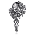 Spilla floreale vintage con strass grigi ed eleganti nappe pendenti raffinate - Strass Grigio Base Argentata (B307-C)