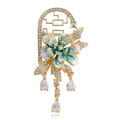 Detail of Chinese style enamel flower brooch with golden frame and crystal tassels - Blue (B322-B)