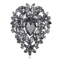 Vintage heart brooch in black nickel finish with dark grey pear-cut crystal settings - Dark Gray Style (B310-C)
