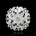 Broche couronne florale vintage en argent avec strass brillants en forme de cœur - Style Mandala Ajouré Vintage (D011-A)