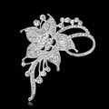 Elegante spilla a fiore in lega d'argento con strass trasparenti brillanti da donna - Bianco B005-A