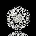 Elegant silver-tone hollow floral brooch featuring sparkling rhinestones on black background - Silver (D018-A)