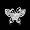 Silberne Schmetterling Brosche mit funkelnden Kristallsteinen auf schwarzem Grund - Versilbert (D017-A)