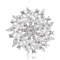 Elegant silver crystal flower brooch with shimmering rhinestones for suits and gowns - Silver White (B003-A)