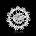 Elegant silver-plated snowflake brooch with sparkling rhinestones on a black background - Silver (D019-A)