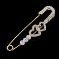 Elegante gouden veiligheidsspeld broche met sprankelende strass dubbele harten mooi - 18K Wit (C115-A)