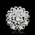 Broche de plata con forma de corazón hueco y cristales de strass brillantes vintage - Blanco (D010-A)