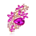 Elegant gold flower brooch with pink rhinestones and a marquise cut crystal pendant - 18K Rose Red