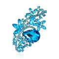 Elegant flower brooch with deep blue water drop crystal and silver alloy base - Silver-Lake Blue Zircon