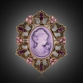 Broche camée vintage avec portrait de dame violet et strass sur monture dorée antique - Or Antique C053-A