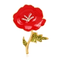 Spilla fiore di papavero con smalto rosso e cristalli su base in lega dorata - Oro